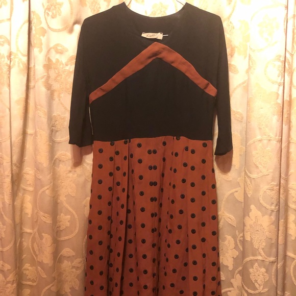 True vintage 1940’s Black/Rust crepe dress RARE larger size! 16 - Picture 6 of 13